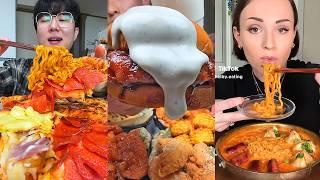 Asmr EATING | 136 | In N Out, Buldak Ramen, Wingstop, Pizza, Mac&Cheese, sushi platter  and more!