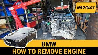 How to remove engine replacement removal swap pull BMW 530d 520d N57 N47 330d 320d 730d 740d F10 F11