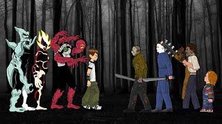 Ben 10 carnitrix Aliens, Four arm, Heat blast, Diamond head, vs Jason, Michael, Leatherface, Chucky