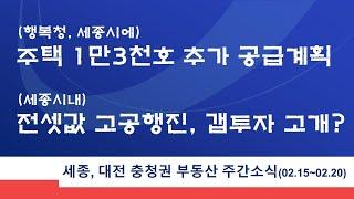 세종시 주택1만3천호 추가공급, 세종시 전세값 고공행진, 갭투자 고개 드나?, 세종, 대전 등 충청권 부동산 주간동향소식