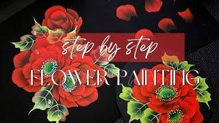  Step by step One Stroke Red Flower Acrylic Painting | Easy Beginner Tutorial