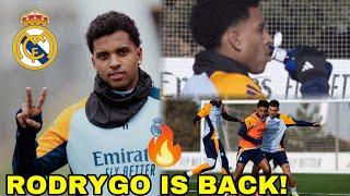 BIG BOOST!RODRYGO IS BACK TO REAL MADRID TRAININGRodrygo Storms Training Today,Mbappe,Vinicius