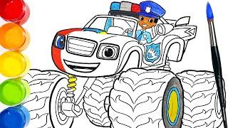 Draw BLAZE Police Monster Truck and AJ . Learn Colors Drawing and Coloring Pages | Tim Tim TV