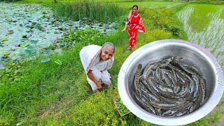 থানকুনি পাতা দিয়ে বর্ষার জ্যান্ত ল্যাঠা মাছের ঝোল রান্না | Village style cooking healthy fish curry