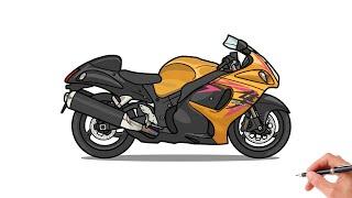 How to draw Suzuki Hayabusa GSX1300R / drawing suzuki gsx 1300 r motorcycle easy