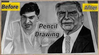 Realistic Drawing -Mr. Ratan N. Tata/ Ratan Tata Before & After Picture Drawing/ Throwback Picture