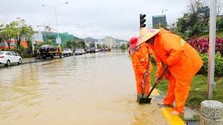 Massive Whirlpool Drainage Clearing Flooded Streets in Torrential Rain