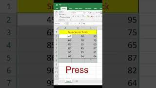 autosum in excel || Alt += || sum shortcut trick in excel | Quickly Sum | #shorts