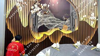 Tranh 3D Dán Tường Giả Vách Lam Sóng Trang Trí Quán Ăn - Nhà Hàng Sang Trọng.