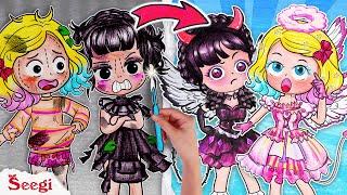 DEVIL WEDNESDAY & ANGEL ENID'S | Who Will Stand Out After Plastic Surgery? Stop Motion Paper DIY