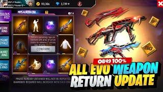 Ob49 100% All Evo Gun Return Update | Next Lucky Wheel Discount Event | Free Fire New Event