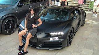 Billionaire Famous Lady in a Bugatti Chiron Noire arriving at Casino de Monaco!! Carspotting 2024