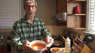 Making Grilled Cheese & Tomato Soup (with Egg Nog Beverage)