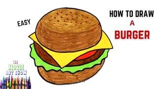 How to draw a Burger step by step easy. Draw easy Burger step by step. Burger drawing easy for kids.