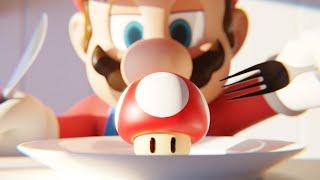 Mario gobbles a Mushroom