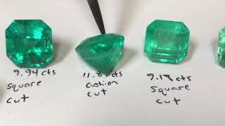 Examples of high quality and low quality emerald gemstones