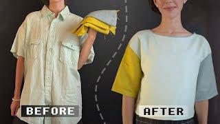  DIY Thrift Flip: Quick Linen Color-Blocked Shirt Transformation! 