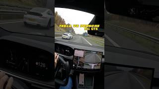Cheapest Tesla Model S vs Porsche 911 GTS on German autobahn! Tesla 🪫 20%