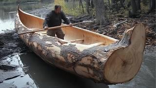 How this Survival Expert Turned a Massive Log into Amazing CANOE | by @OutbackMike