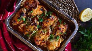 How to make Baked Mediterranean Chicken Thighs (Easy, healthy , low fat recipe)