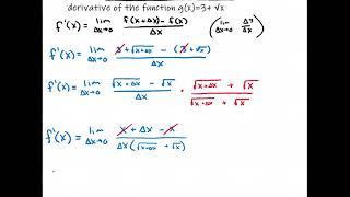 Eric's Calculus Lecture: Use the definition of the derivative to find f'(x) for f(x) = 3 + √x