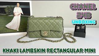 Chanel 24B Khaki Lambskin Rectangular Mini with Light Gold Hardware.#chanelbag