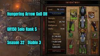 Season 32 Hungering Arrow GoD DH GR150 Solo - Diablo 3