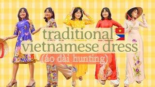 Filipino foreigner wearing traditional Vietnamese dress (get an áo dài in Ho Chi Minh City, Vietnam)