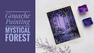 Gouache Landscape | Easy Mystical Forest Painting