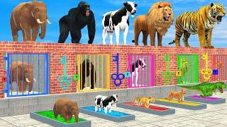 Cow Elephant Lion Gorilla Tiger T-Rex Choose The Right Baby ESCAPE ROOM CHALLENGE Animals Cage Game