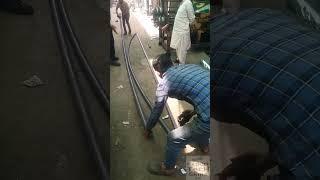 Alignment of Ms iron pipe in street workshop . Expert tech skills