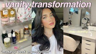 MAKEUP VANITY ORGANIZATION + TOUR! *deep cleaning & aesthetic transformation*