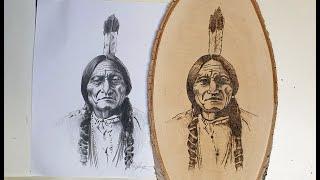 Пирография по дереву, Портрет вождя / Pyrography on wood, Portrait of the leader