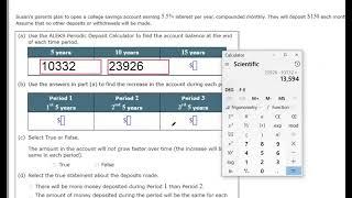 Using the ALEKS periodic deposit calculator to compute savings which include periodic deposits