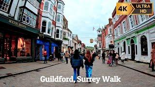 [4K] England walk | Guildford Surrey walk | Town centre | Guildford Castle | 40 mins from London