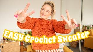 *EASY* Crochet Sweater Tutorial | ANY SIZE! | Chunky Crochet Jumper