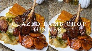 Sunday Dinner! Glazed Lamb Chops, Fried Cabbage, Baked Mac & Cheese, Candied Yams, and Cornbread