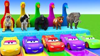 5 Giant Duck Cartoon,Cow,Elephant,Tiger,Lion,Dinosaur,Paint Wild Animals Crossing Fountain Animation