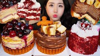 STICKY PARTY CHERRY CHOCOLATE CREPE CAKE ASMR MUKBANGㅣRED VELVET CHEESE CAKEㅣNO TALKING