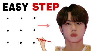 Dots turns into BTS Jin Drawing // BTS Jin pencil drawing 