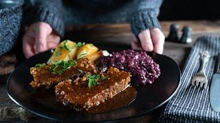 Sonntagsessen - Hackbraten im Backofen mit deftiger Soße - Falscher Hase - günstige Rezepte