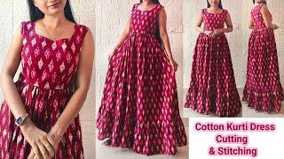 Casual wear cotton summer kurti dress cutting & stitching using old kurti | Layered frills frock