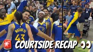 Courtside! Curry throws signed shoes to Hawaii fans, Steph side bump Lindy Waters, Podziemski ritual