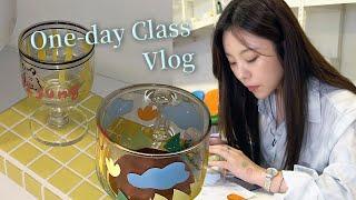 Vlog 시간순삭 취미 추천! 귀염뽀짝 유리컵 만들기ㅣ 취미 브이로그, 원데이클래스, 전사지 클래스, 유리컵 공예, 커스텀 선물