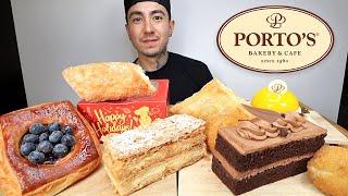 ASMR EATING Porto's Bakery Cheese Roll, Napoleon Cake Slice, Chocolate Cake Slice *No Talking*