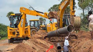 JCB 3DX SUPER vs JCB 145 Machine Big Pipeline Perfect Joint and Backfilling together | jcb vs jcb