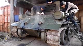 WW2 T-34 Tank Engine Cold Start Up Barn Find