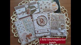 5 Baby Geburtstagskarten basteln | Motivpapiere & Embossed Sticker von Action | zuckersüßes Papier