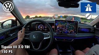 2024 Volkswagen Tiguan III 2.0 TDI Topspeed Night Drive | Autobahn & Frankfurt Airport POV | ASMR