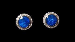 Round Blue Opal Earrings with Diamonds 14k White Gold | FlashOpal